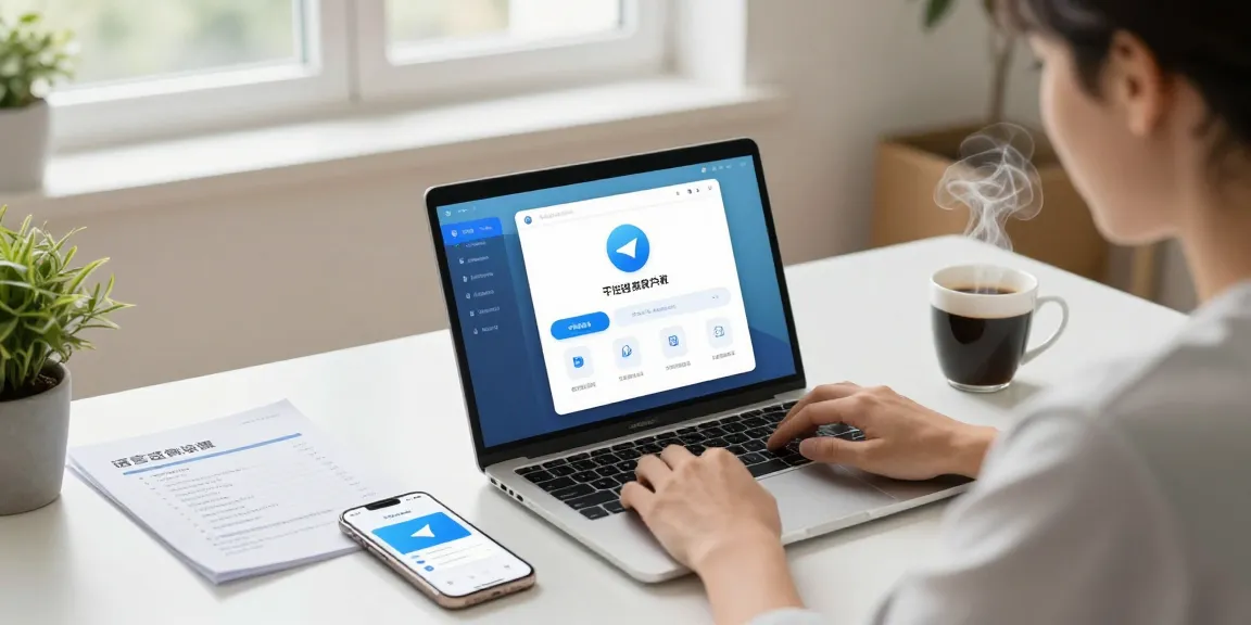 Setting up Telegram Chinese interface in a cozy home office.