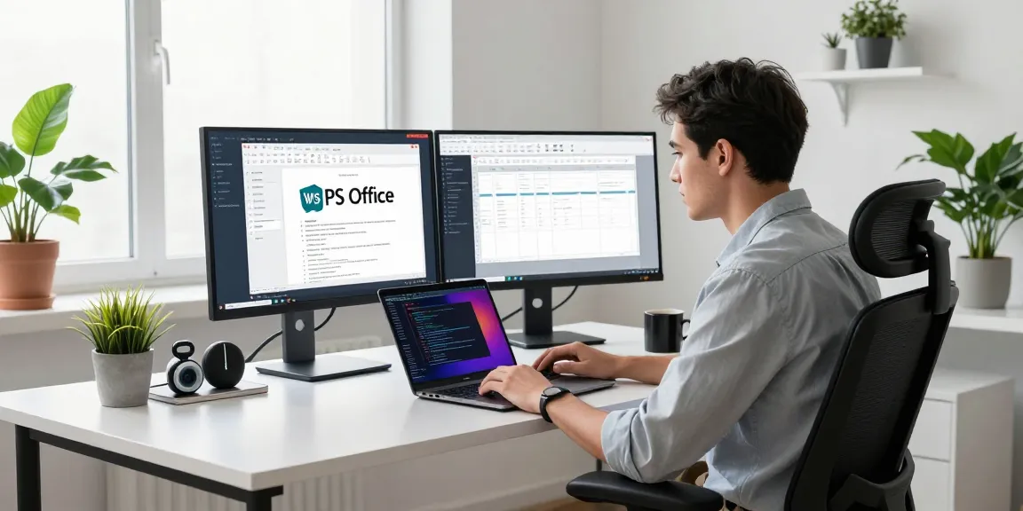 Developer using WPS Official Website tools in a modern workspace.
